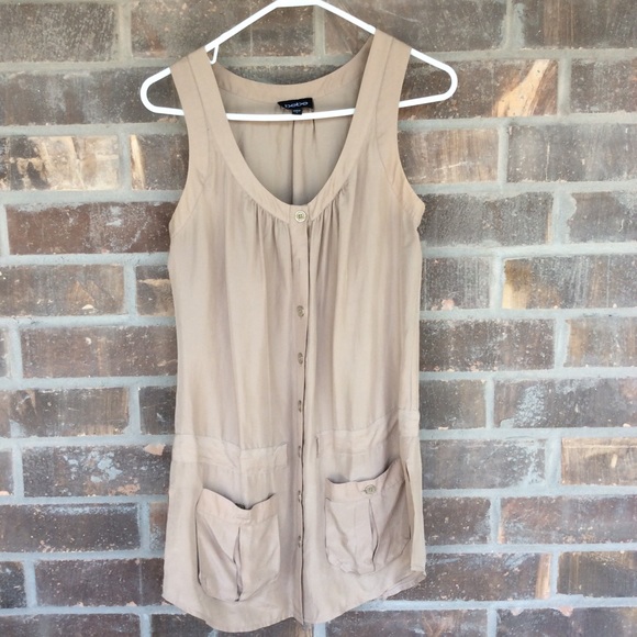 bebe Dresses & Skirts - Bebe Small Button Front Khaki Casual Dress